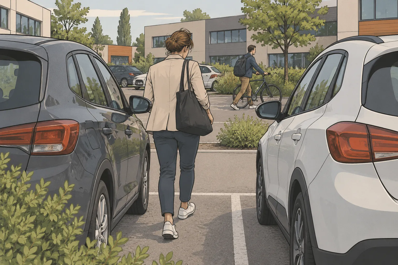 Illustration des déplacements à pied dans un parc d’activités
