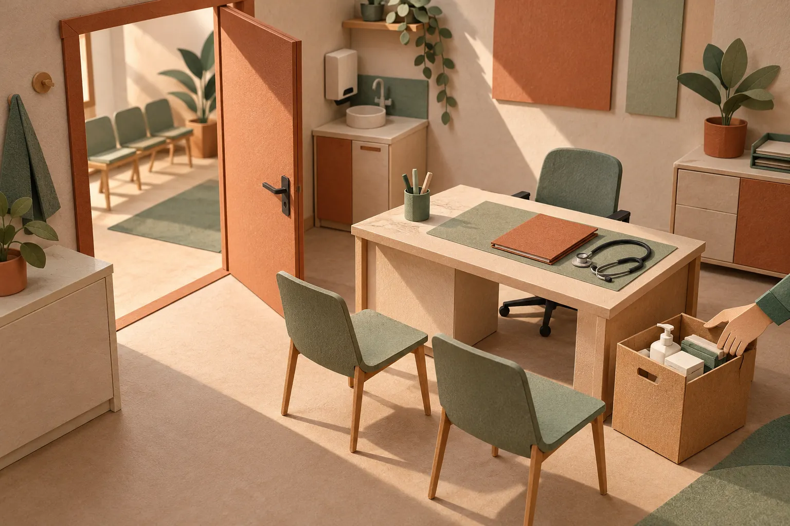 Composition en papier découpé d’un cabinet médical générique en cours d’aménagement