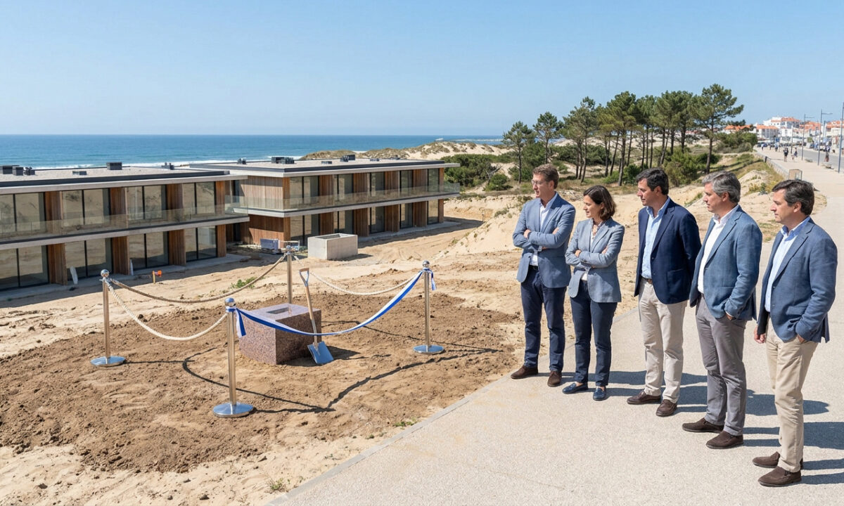 Un groupe d'élus locaux devant un socle commémoratif lors d'une cérémonie près de la plage de La Baule.